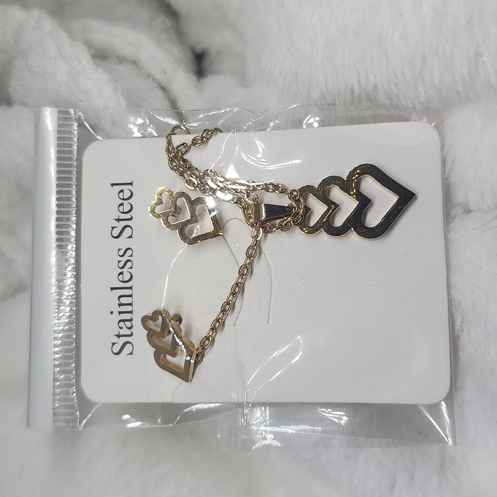 Stainless Steel triple 💗 Heart Necklace & earrings